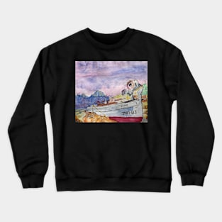 Fishing Boat Ibiza, an original water colour by Geoff Hargraves Crewneck Sweatshirt